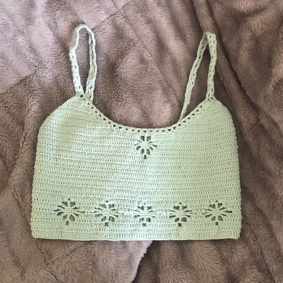 Free People Mint Crochet Crop Top - Picture 1 of 6